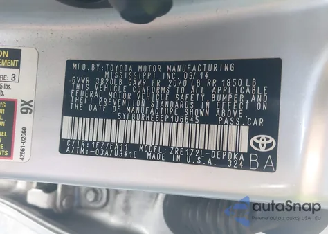 2014 Toyota Corolla L из США, поврежденный, VIN 5YFBURHE6EP106645